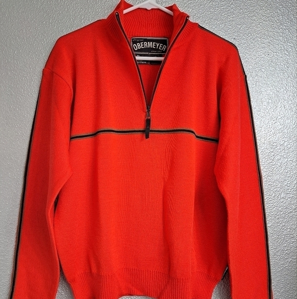 Obermeyer Red Knit Ski Sweater With Racing Stripe - Picture 2 of 5